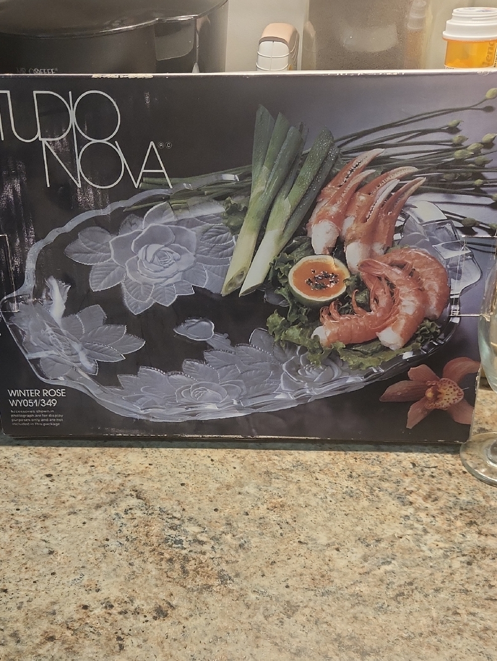 Studio Nova Clear Winter Rose Etched Glass Platter